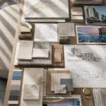 Material Moodboard งานสถาปัตยกรรม Le Kamala รวมโทนสี พื้นผิว และวัสดุที่ได้แรงบันดาลใจจากทะเลและชายฝั่งภูเก็ต