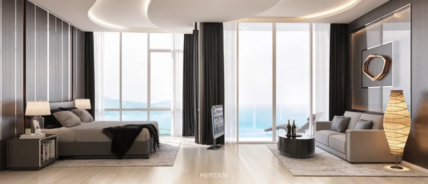 ห้องพัก Le Kamala ออกแบบพื้นที่นอนและ Living Space เชื่อมต่อกับวิวทะเลผ่านกระจกสูงเต็มบาน