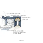 ภาพสเก็ตช์ Master Suite พร้อมเตียงและม่าน Canopy