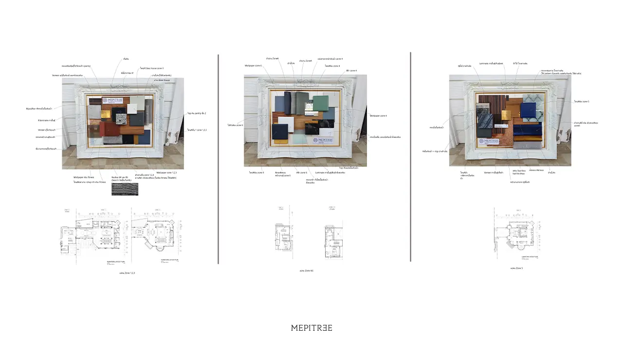 Material Board สำหรับองค์ประกอบและโทนสีภายใน The Exotic Sanctuary